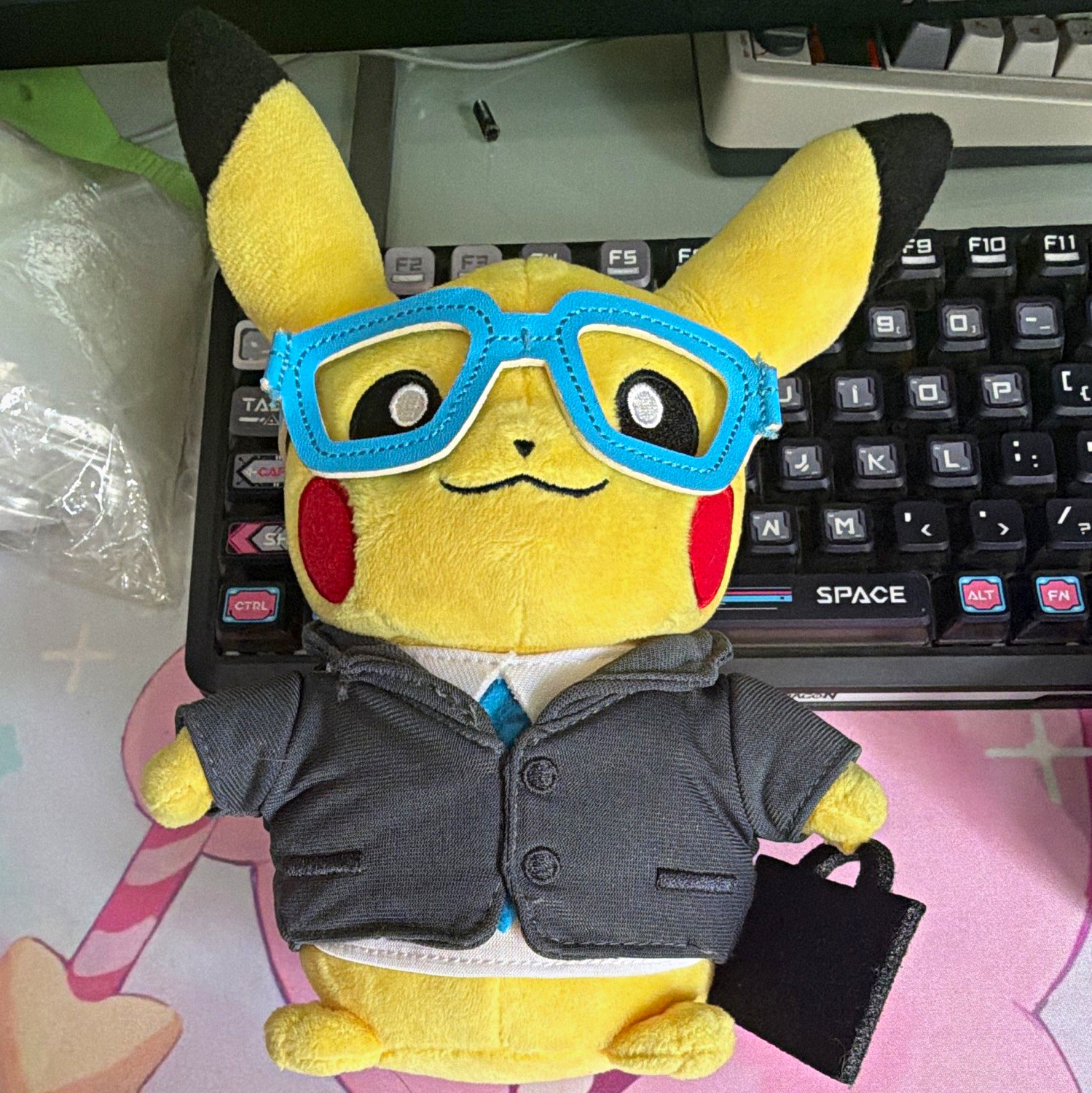 Pokémon Pikachu Plush Stuffed Toy with Blue Glasses & Gray Suit Jacket
