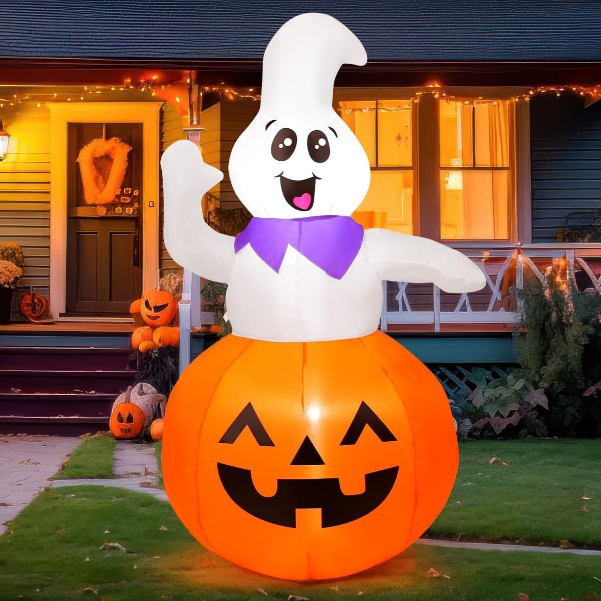 5 FT Halloween Inflatable Cute Pumpkin Ghost Outdoor Decorations Blow up Yard Gh 5 FT Halloween Inflatable Cute Pumpkin Ghost Outdoor Decorations Blow up Yard Gh