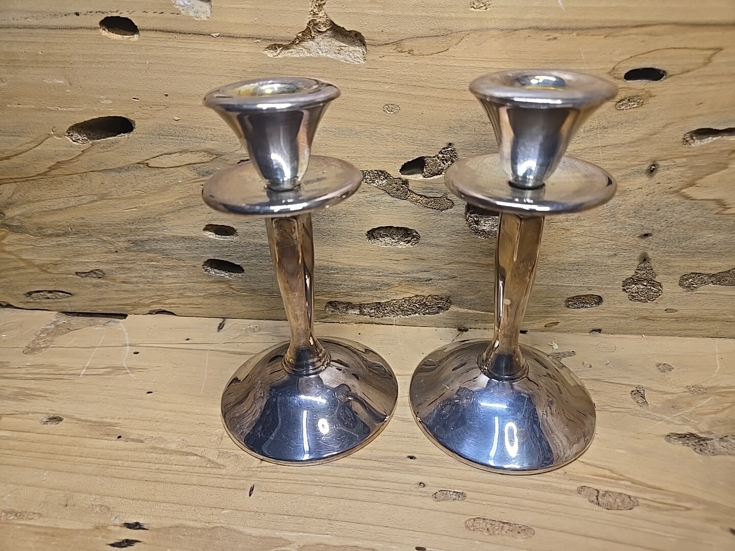 (2) Elegant Modern SILVER PLATE CANDLESTICKS PLATOR Made in Spain 5 1/2\