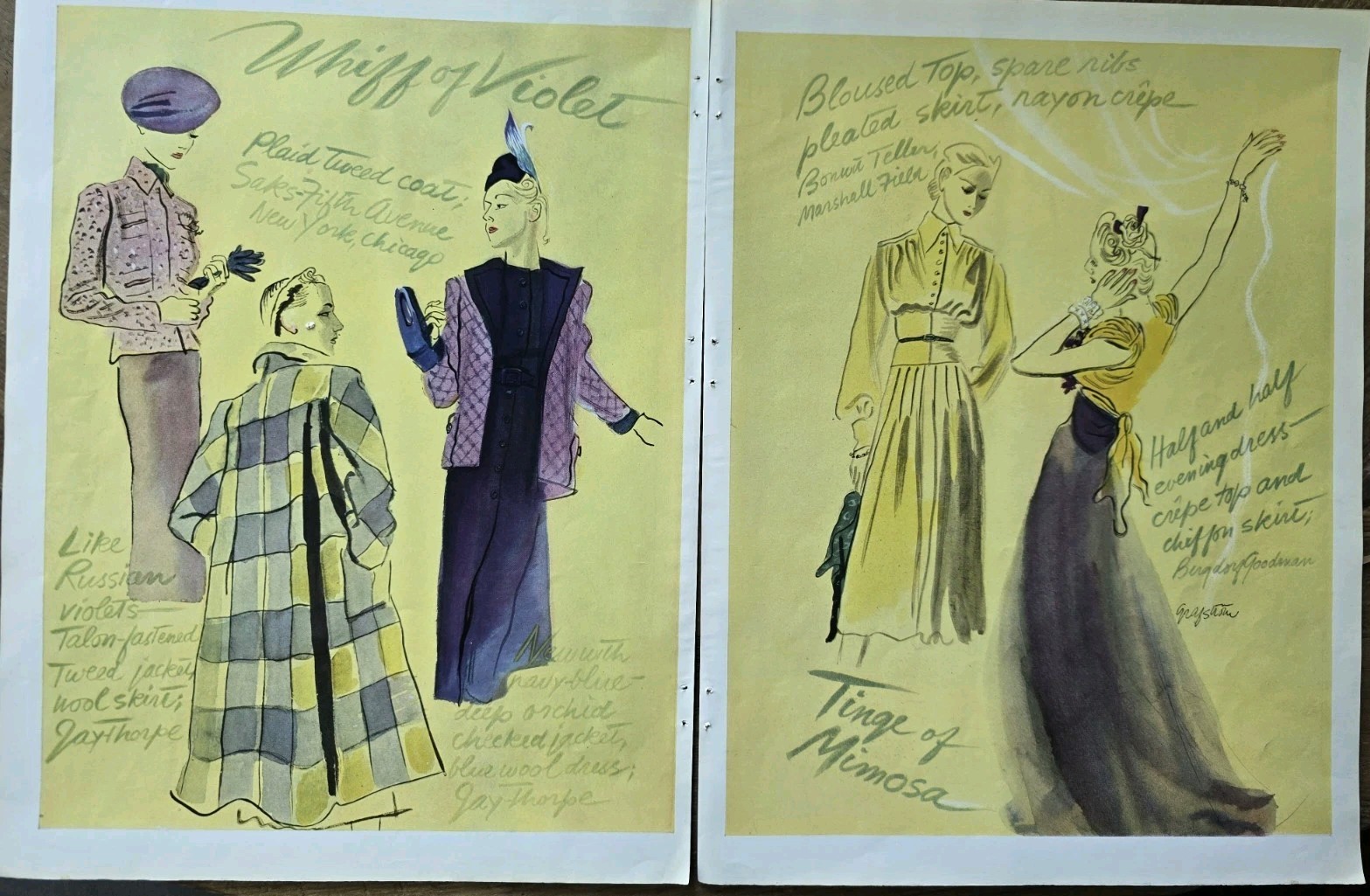 1938 Women's Vintage Fashions Art Bonwit Teller Bergdorf Goodman Jay Thorpe Ad 