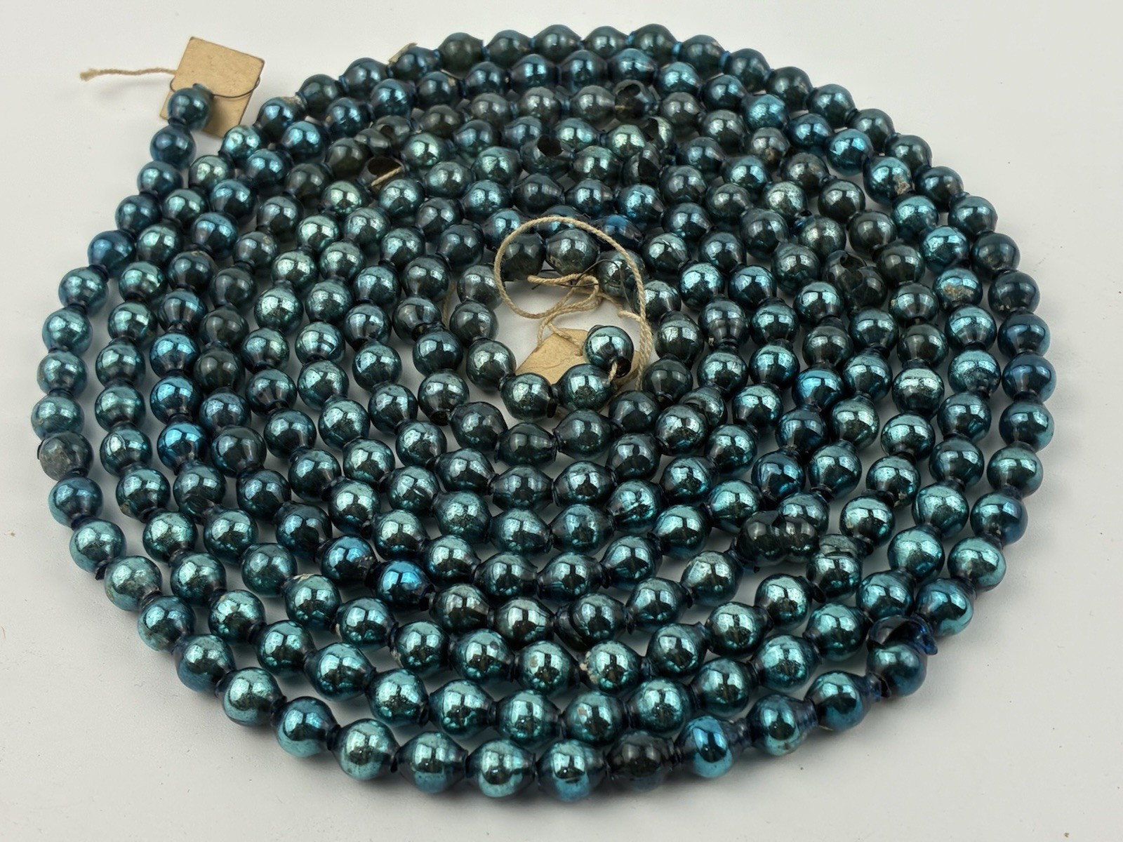 7ft Vintage BLUE Mercury Glass Beaded Christmas Garland Strand