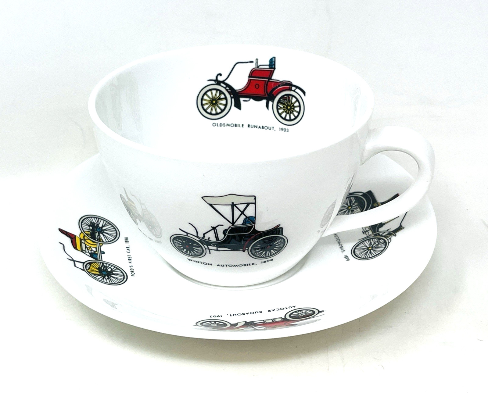 Crown Staffordshire Antique Vintage Cars Coffee Mug Tea White Fine Bone China
