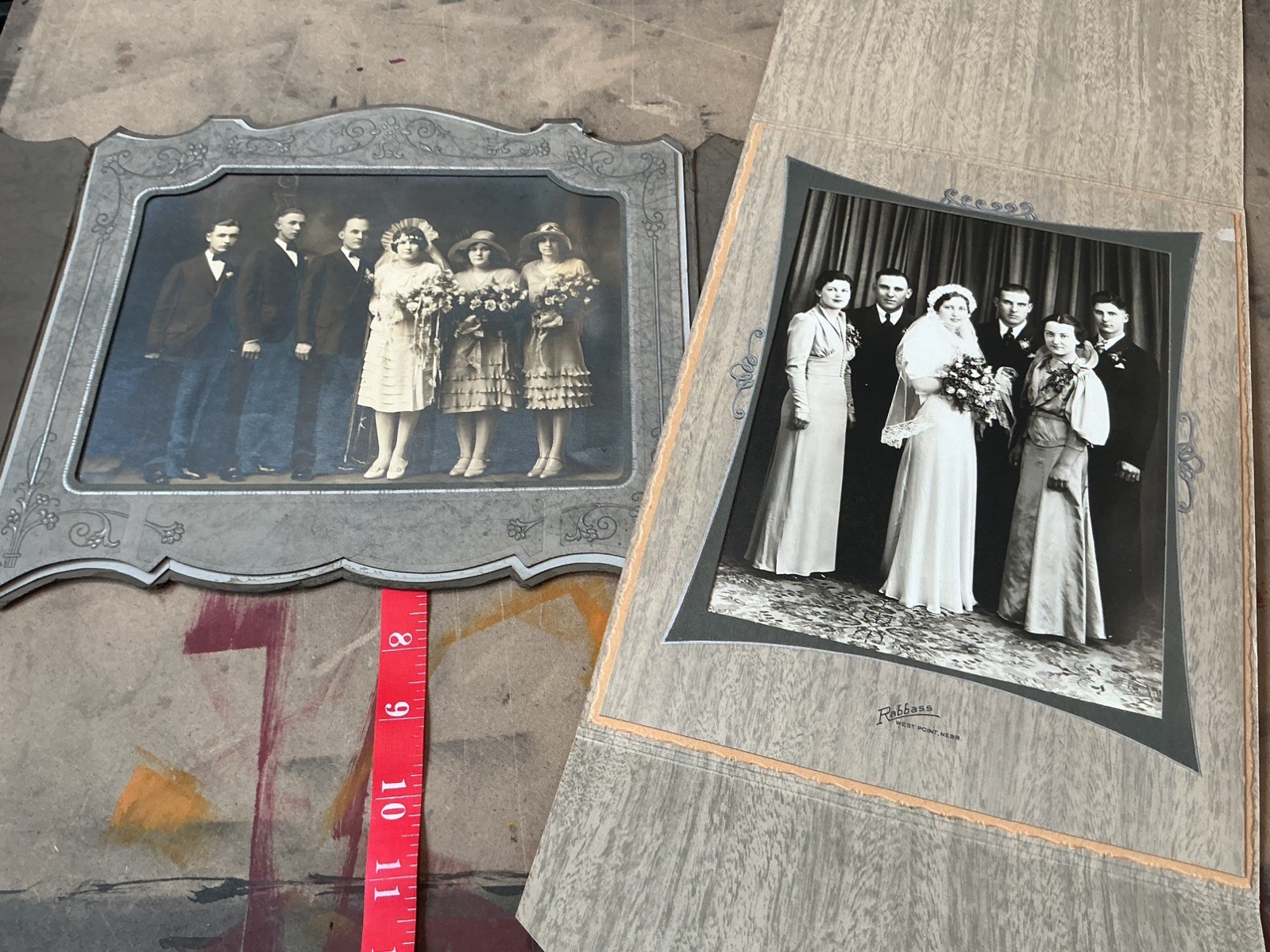 2 Antique 1920s 1930s Wedding Photos Flapper Dresses Dramatic Collars Fashion