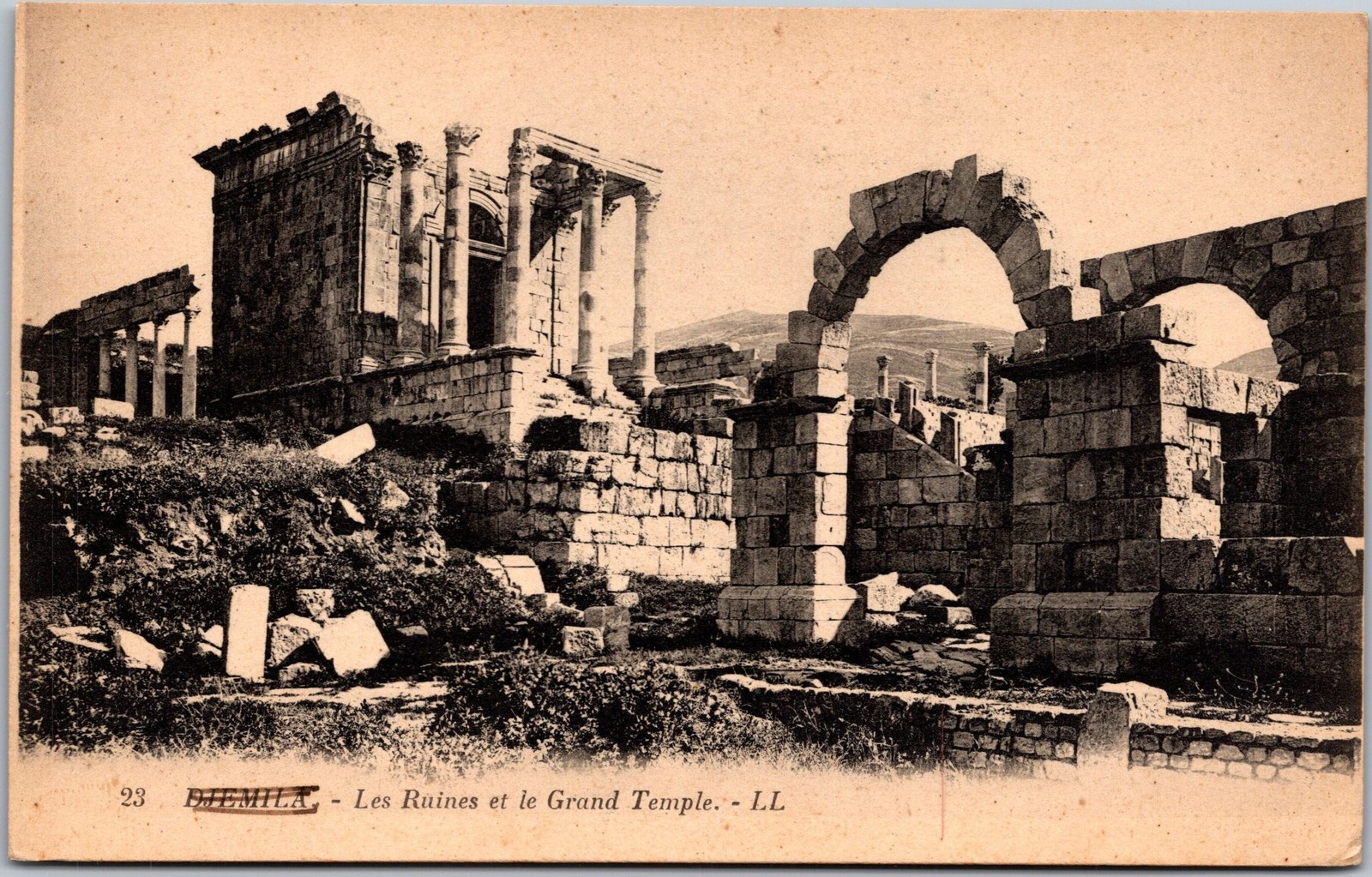 Djemila Postcard Les Ruines et le Grand Temple Unposted Sepia French Collectible