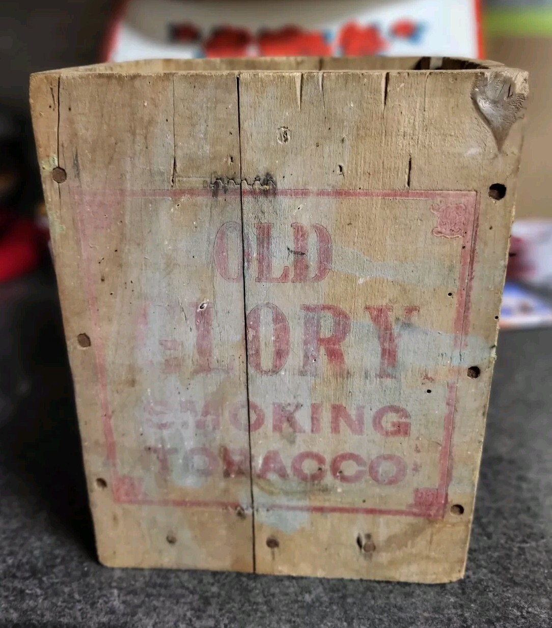 Rare 1921 Old Glory Dominion Tobacco Montreal Wood Shipping Crate Box 9\