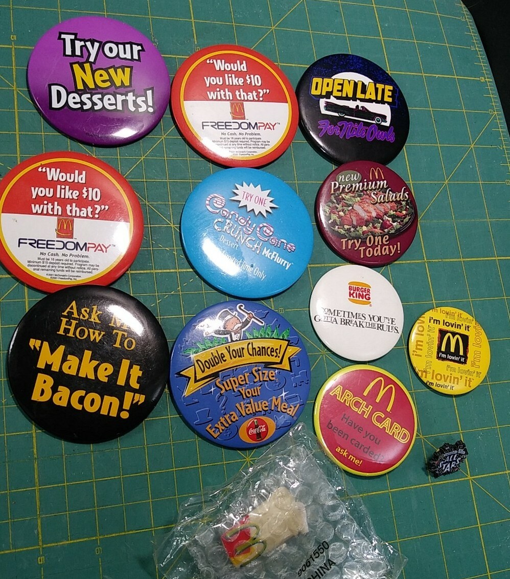 Vintage Lot McDonald\'s Buttons pinbacks Pins Taco Bell Burger King crew promo