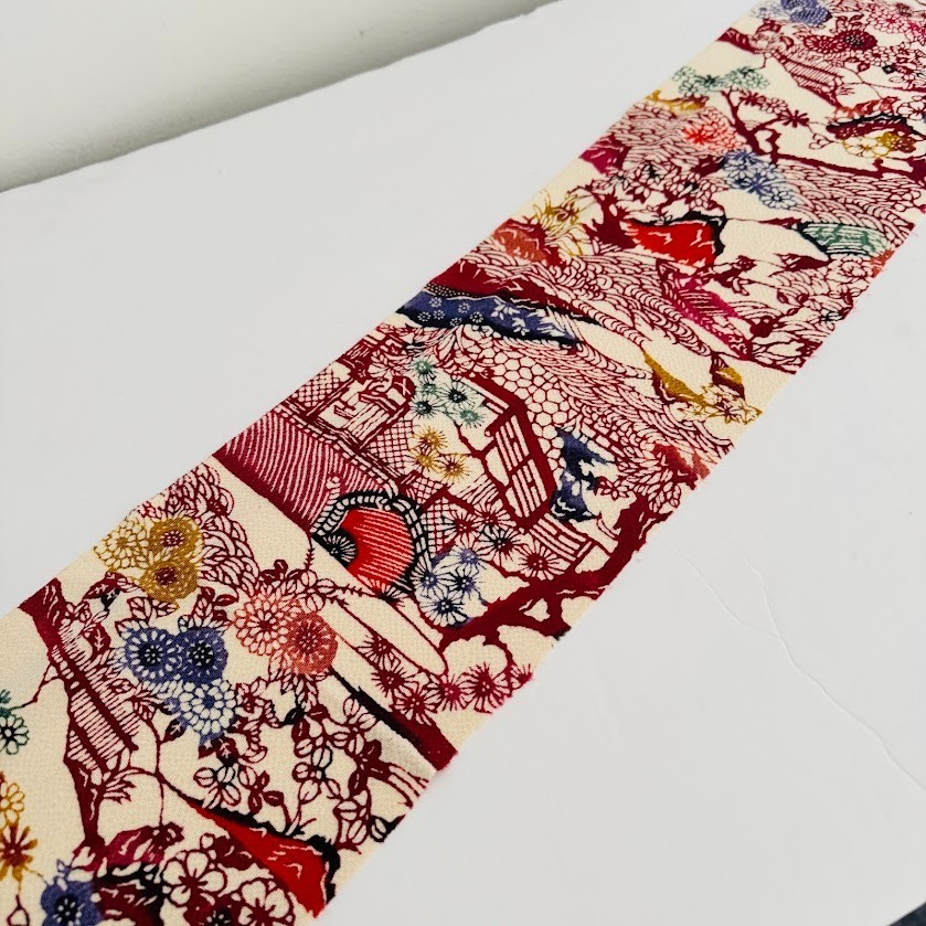 Garnet Sanctuary #C 7x58 Vintage Chirimen Japanese Silk Fabric CK54