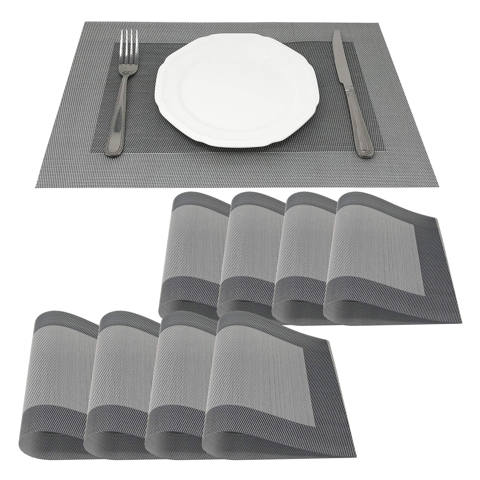Allgala 8-Pack PVC Dining Table Placemats, Heat & Scratch Resistant, Silver Allgala 8-Pack PVC Dining Table Placemats, Heat & Scratch Resistant, Silver