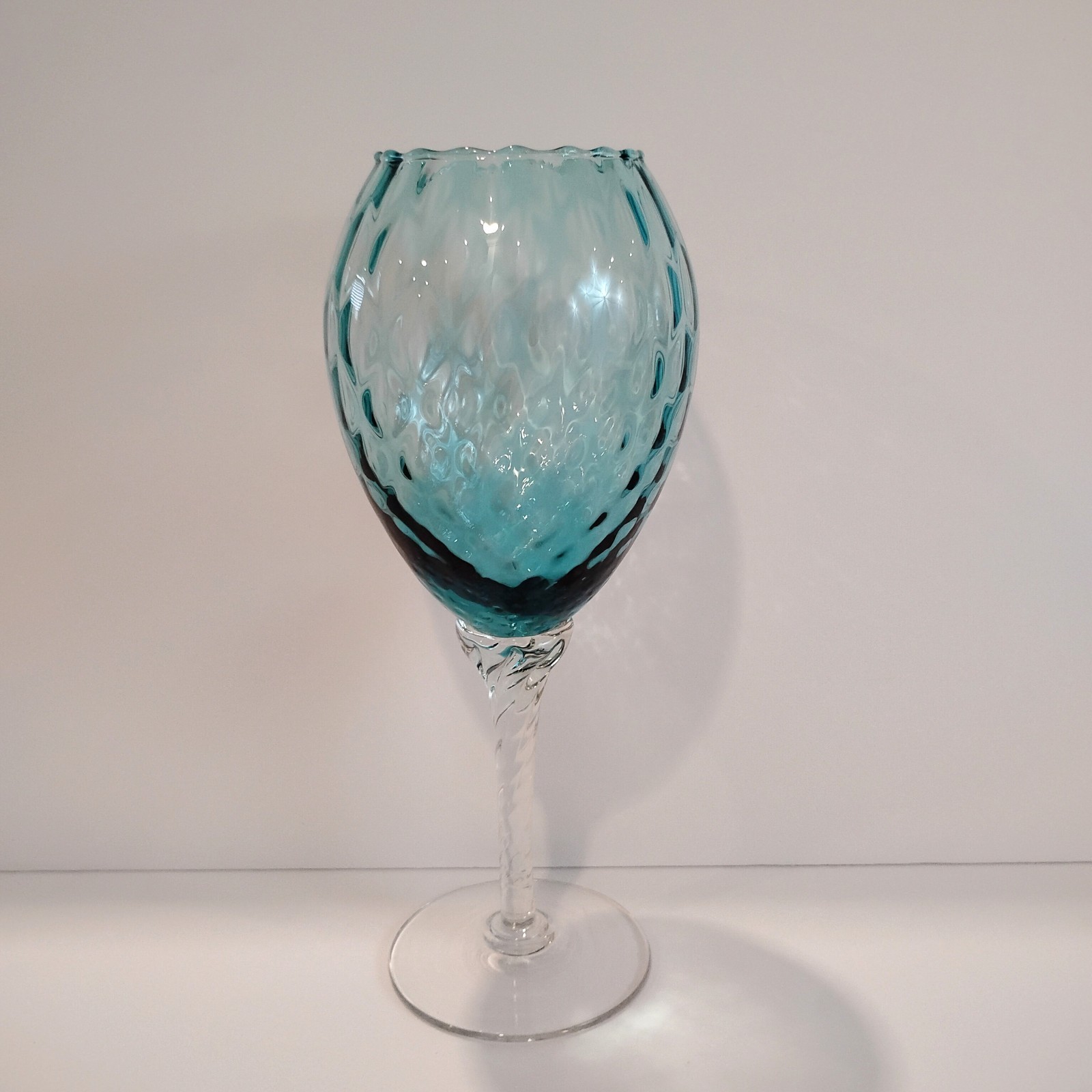 Vintage Empoli Italian Handblown Large Wine Glass 10 Inch Aqua Blue Optic Vintage Empoli Italian Handblown Large Wine Glass 10 Inch Aqua Blue Optic