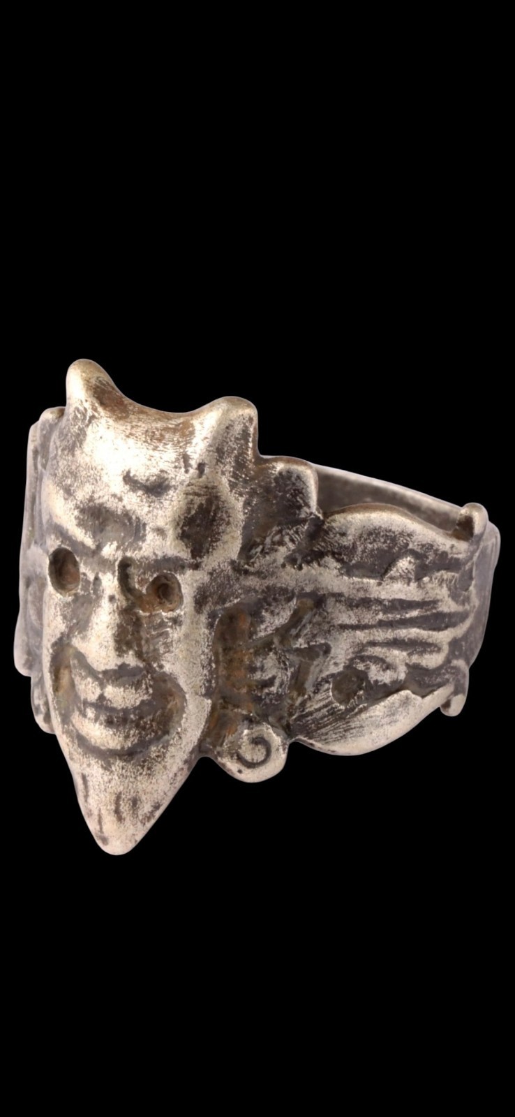 Antique Ww2 Era Central European Devil Satan Ring 835 Silver Unique U Boat Navy