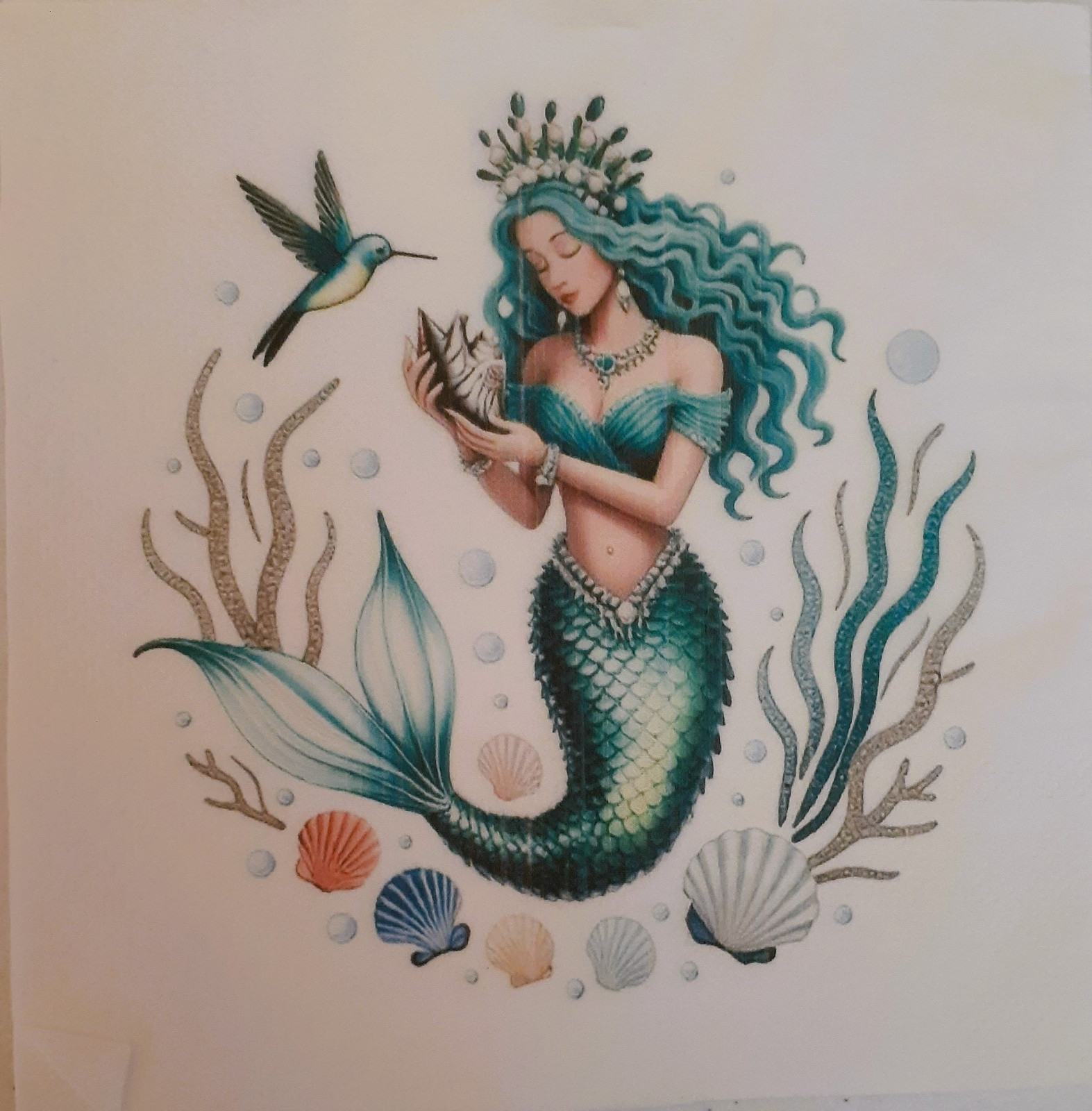 2 individual Paper Decoupage NAPKINS -MERMAID OCEAN WATER SHELLS BIRD 1 MOTIF