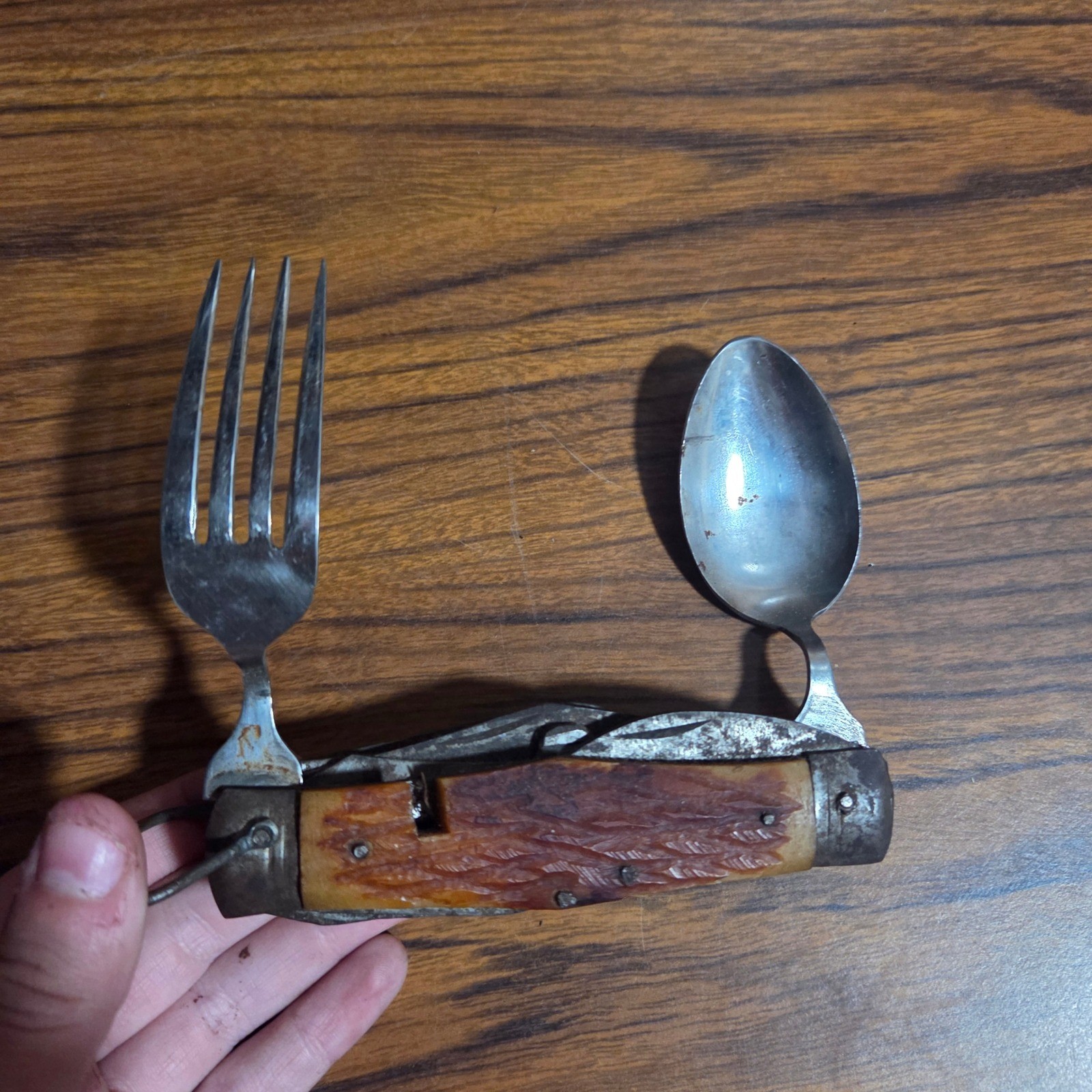 Vintage Hobo Camp Multi Tool Folding Pocket Knife Spoon Fork Utensil Jigged Bone Vintage Hobo Camp Multi Tool Folding Pocket Knife Spoon Fork Utensil Jigged Bone
