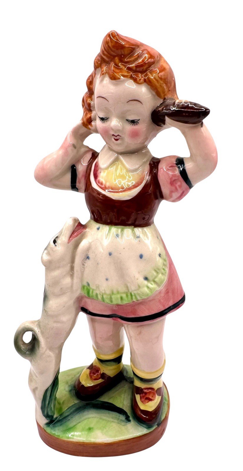 Vintage Fairyland China Figurine Girl Child Dog Puppy Porcelain Pink Japan 8.5”