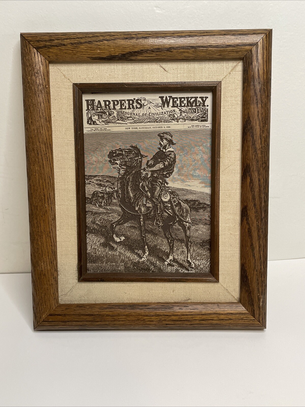 1886 Harper\'s Weekly Magazine Cover Engraved/Texture Art by Remington Framed