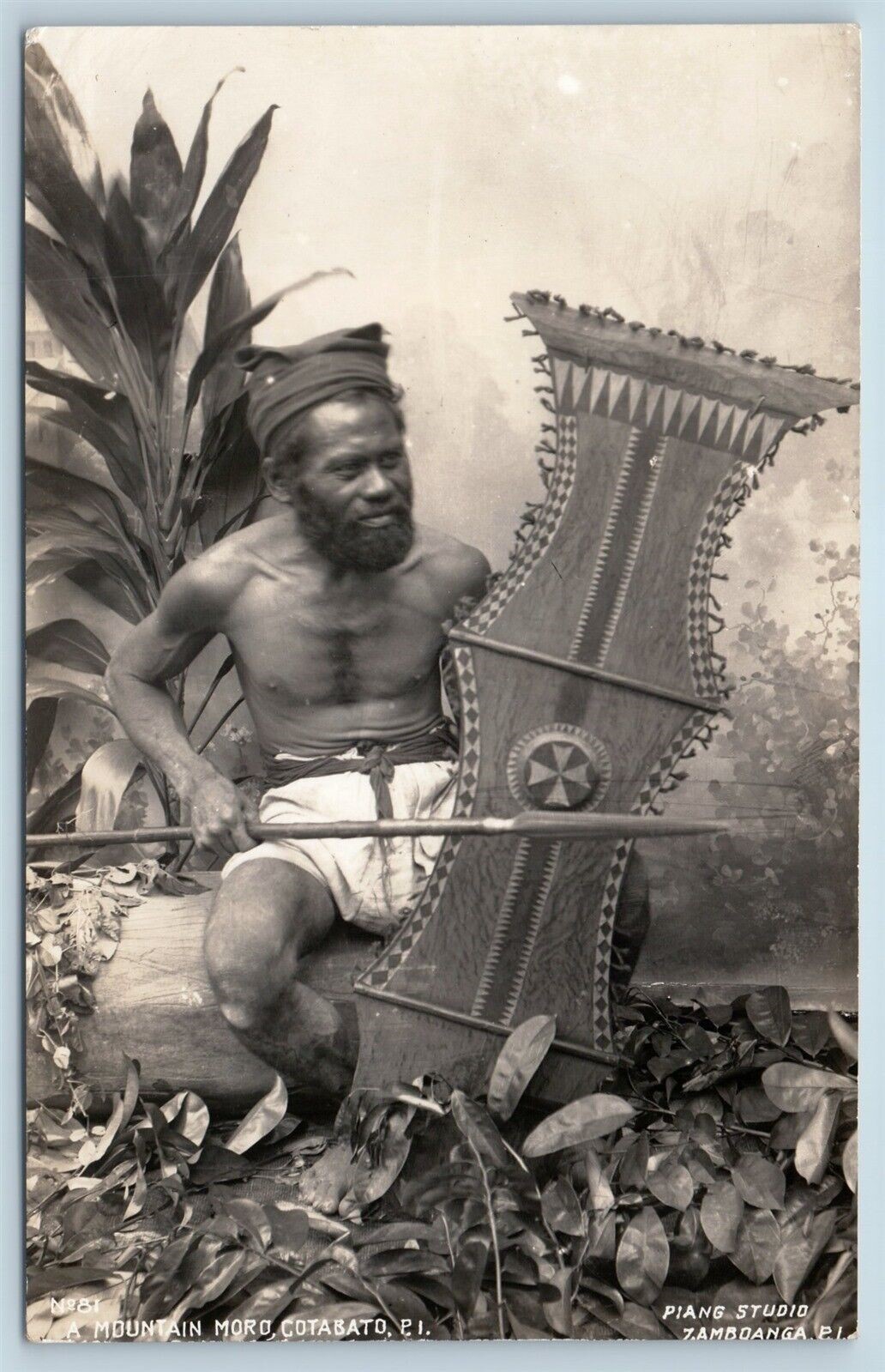 Postcard Philippines PI Native Mountain Moro Warrior RPPC c1930s Piang Photo L17