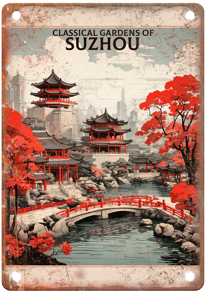 The Classical Gardens of Suzhou Jiangsu China Retro Poster Metal Sign T2935 The Classical Gardens of Suzhou Jiangsu China Retro Poster Metal Sign T2935