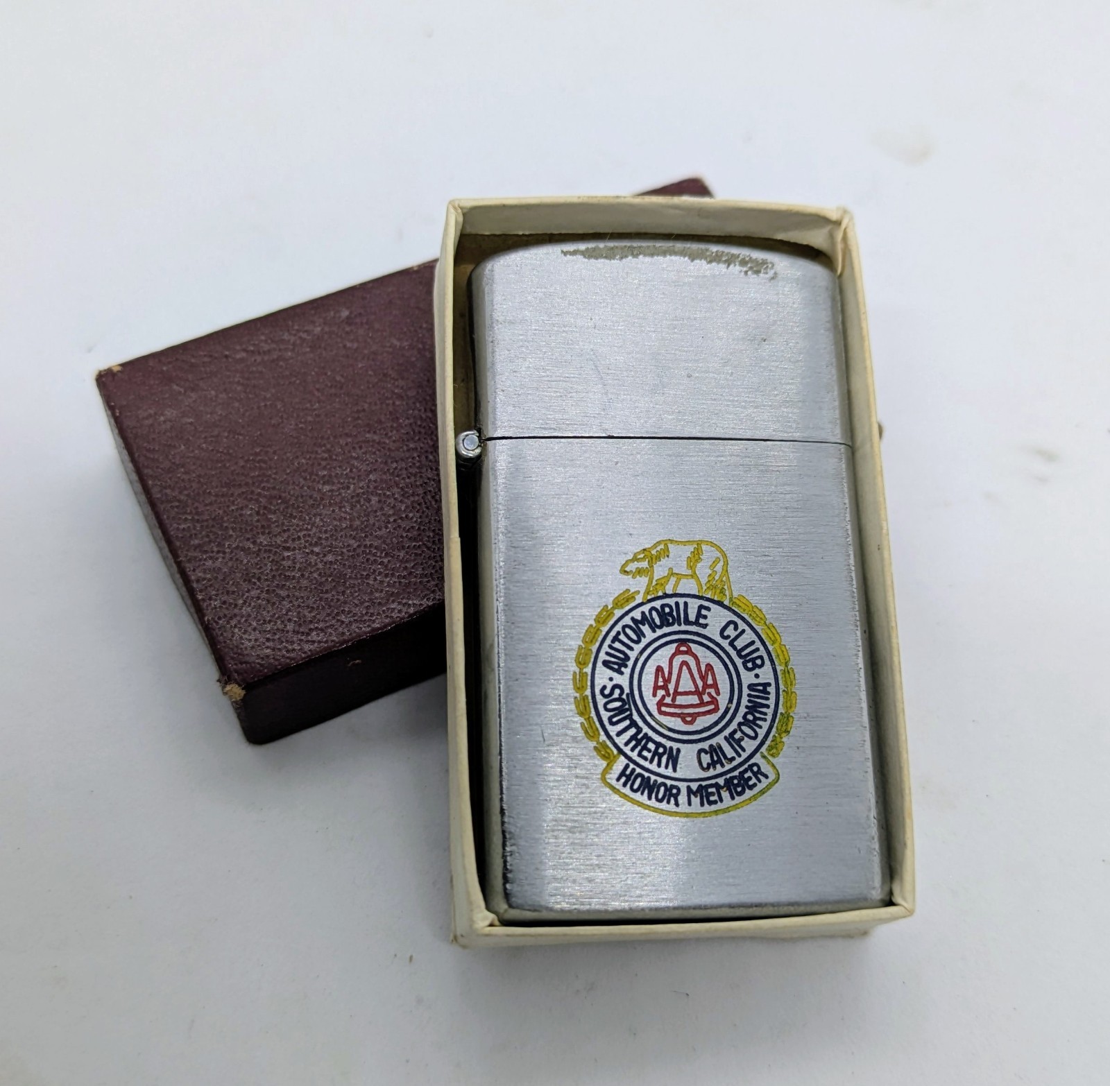 Vintage AAA Automove Club Of Southern California Lighter w/ Box Japan *UNSTRUCK*