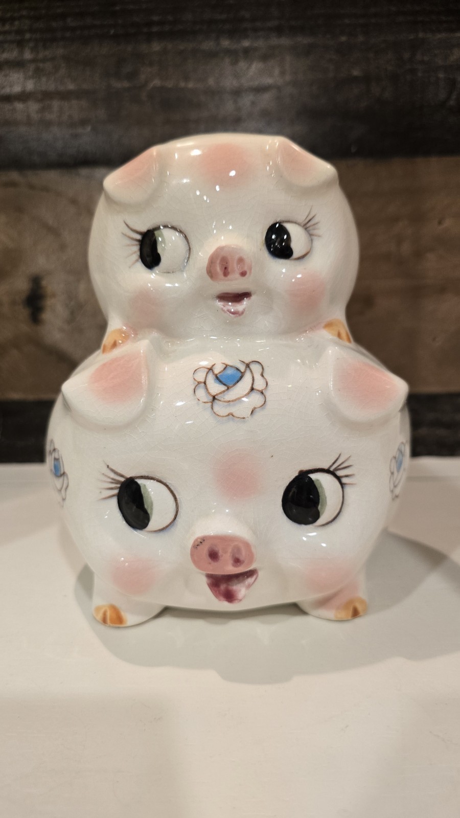 Vintage  MCM 1950s 60s Japan Anthropomorphic Ceramic Stacking Pigs Piggy Bank