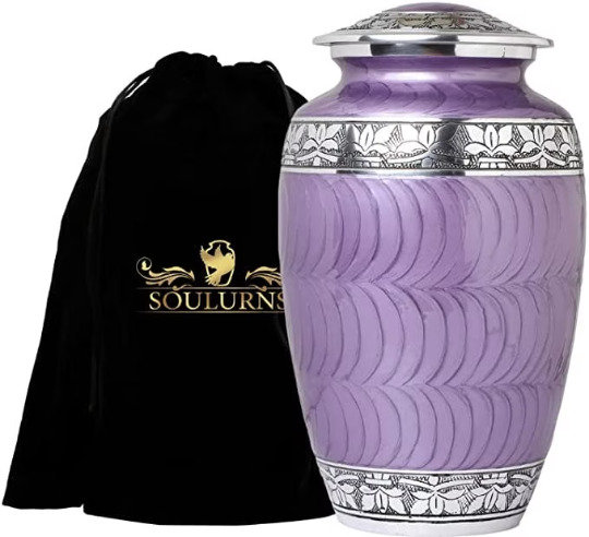Purple Cremation Urn for Adult Human Ashes with Velvet Bag