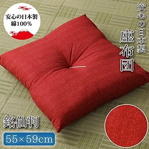 Zabuton Japanese Floor Cushion Red Tsumugi Made in Japan set of 2 55*59cm NEW