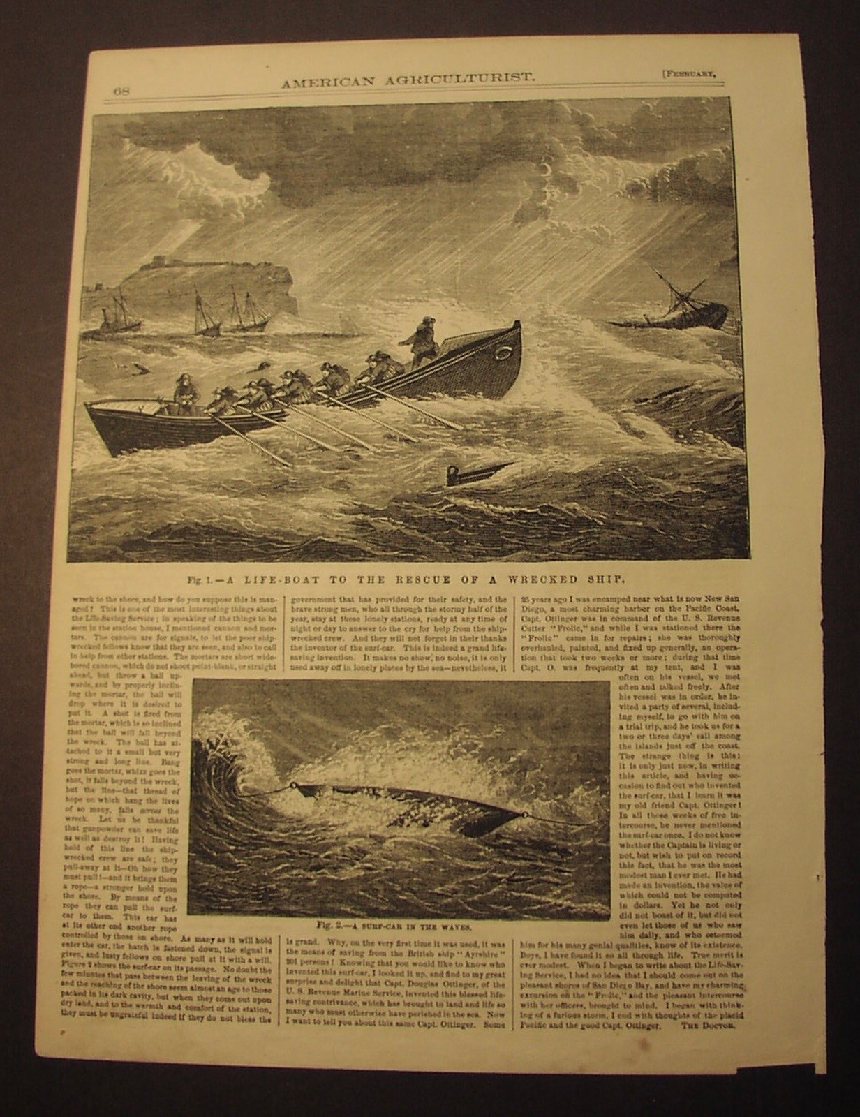 1879: U.S. Life Saving Service: LIFEBOAT to the RESCUE; print & story; surf car