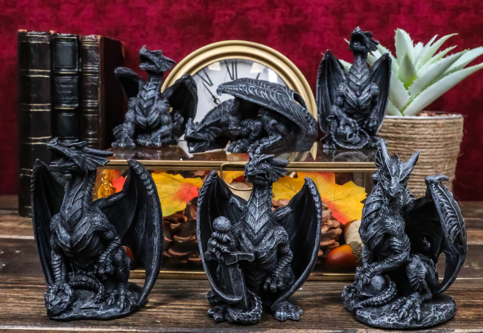 Six Faux Stone Gothic Mini Dragons Statue Set Legends And Fantasy Action Dragons Six Faux Stone Gothic Mini Dragons Statue Set Legends And Fantasy Action Dragons