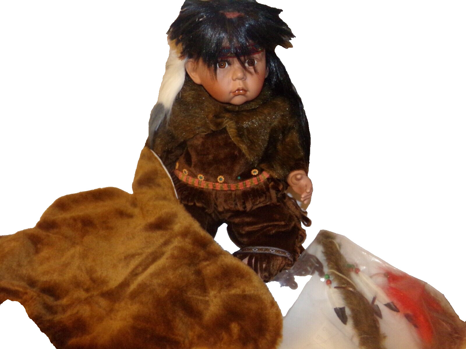 Vintage Cathay Collection Porcelain Doll Native American in box BOY 20INS