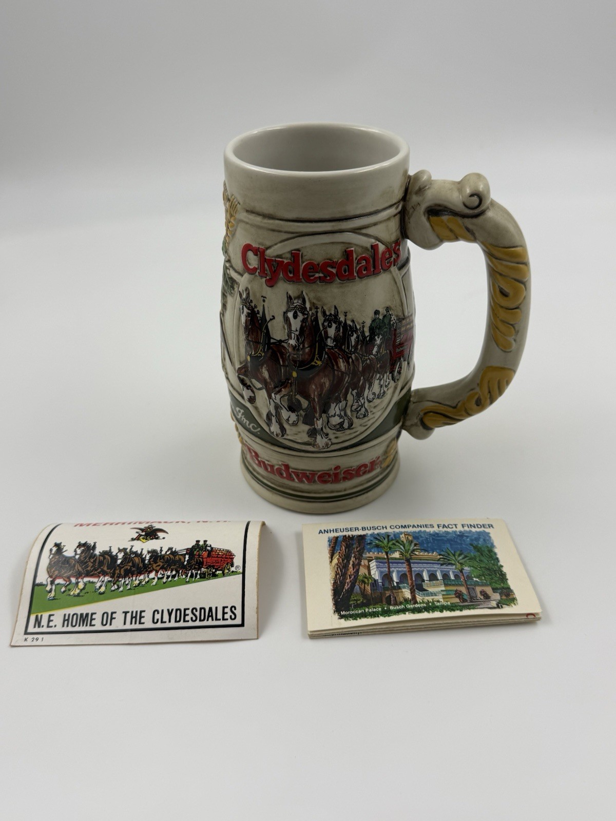 Vintage Budweiser Beer Stein of Clydesdales Pulling a Beer Wagon Bar Drink