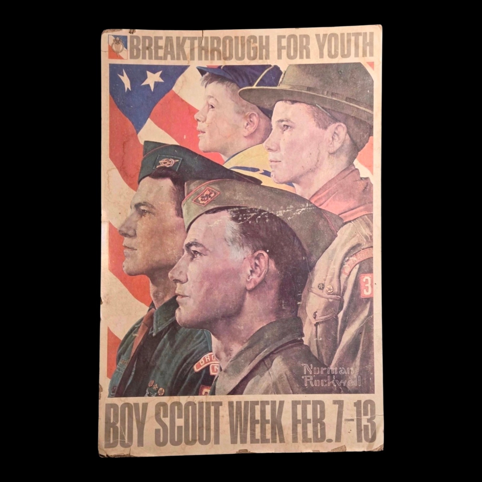 Antique 1950s Norman Rockwell Boy Scout Week Poster Breakthrough for Youth MCM 