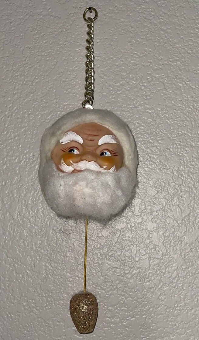VTG Santa Claus Musical Head Hanging Pull String Plays Jingle Bells Chain Hung