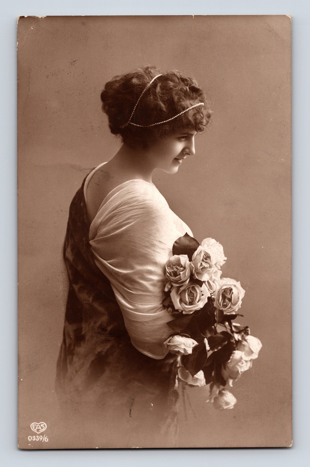 1915 RPPC EAS Beautiful Woman Flowers Posted Amsterdam to St. Louis MO Postcard