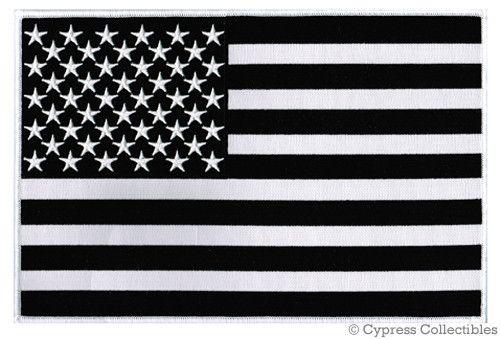 BLACK & WHITE AMERICAN FLAG PATCH LARGE 11-INCH US USA embroidered iron-on HUGE