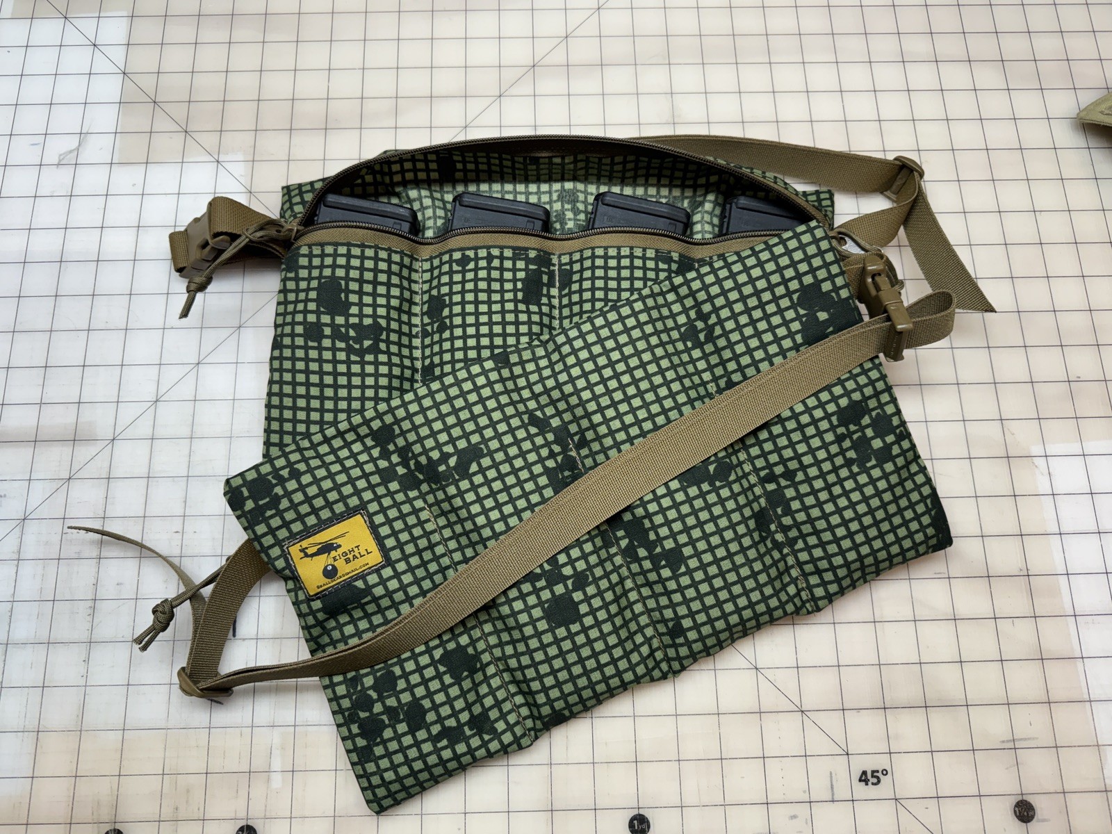 8 Ball Gear Zippered M8 Bandolier, 5.56, 4 Mag Pouch in Desert Night Camo. 8 Ball Gear Zippered M8 Bandolier, 5.56, 4 Mag Pouch in Desert Night Camo.
