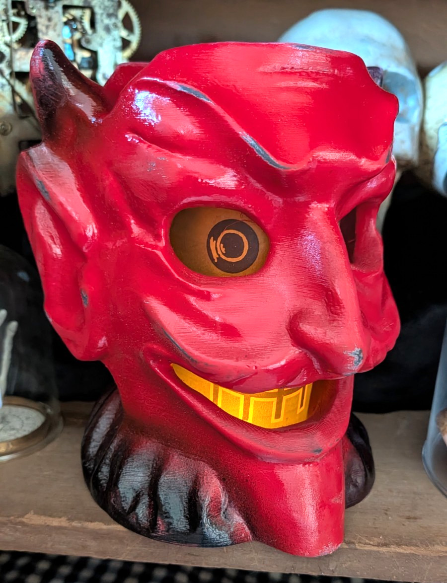 Paper Mache Vintage Style Halloween Red Devil Head lighted Lantern 8\