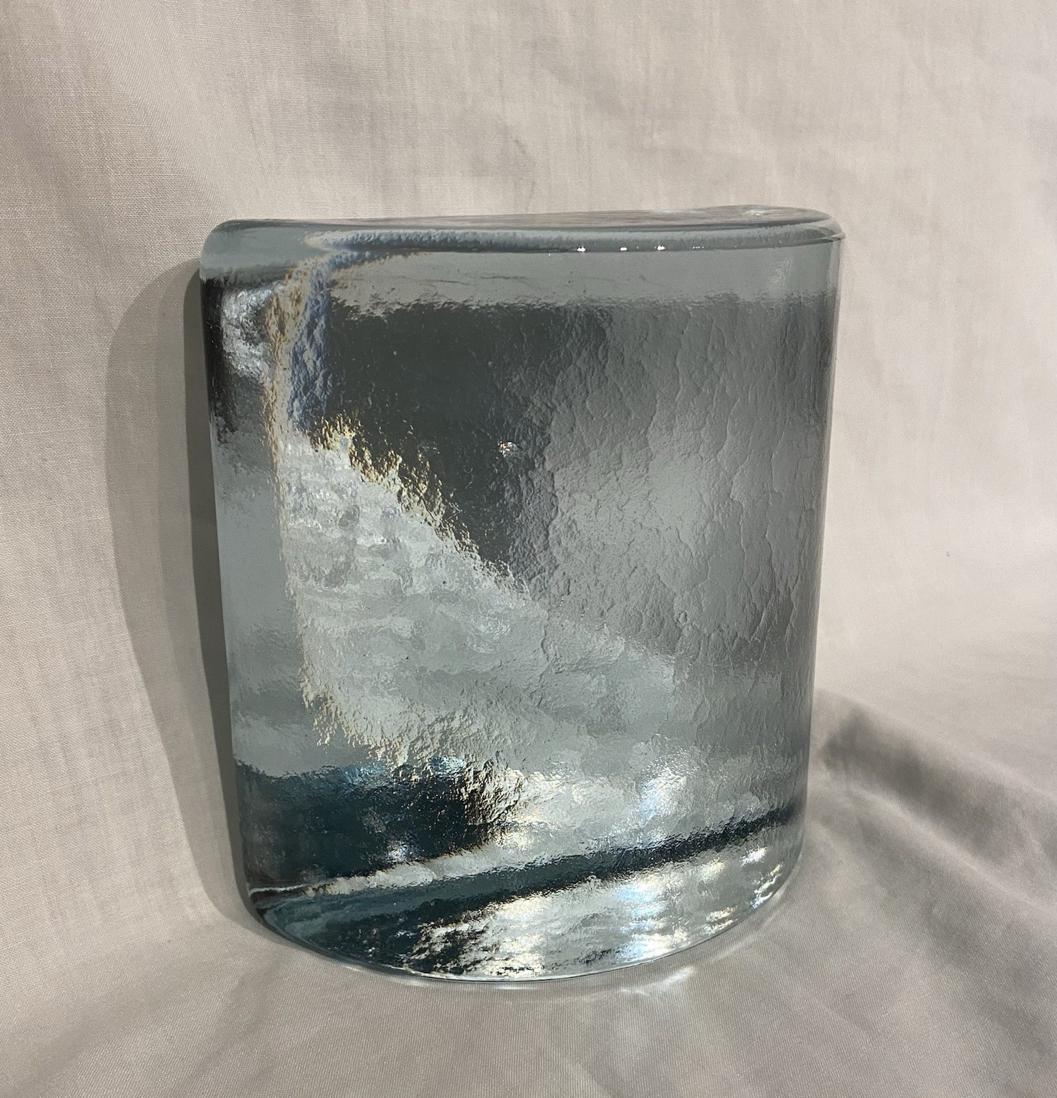 Single Blenko Glass Half Moon Bookend Clear Light Blue Green Wayne Husted MCM