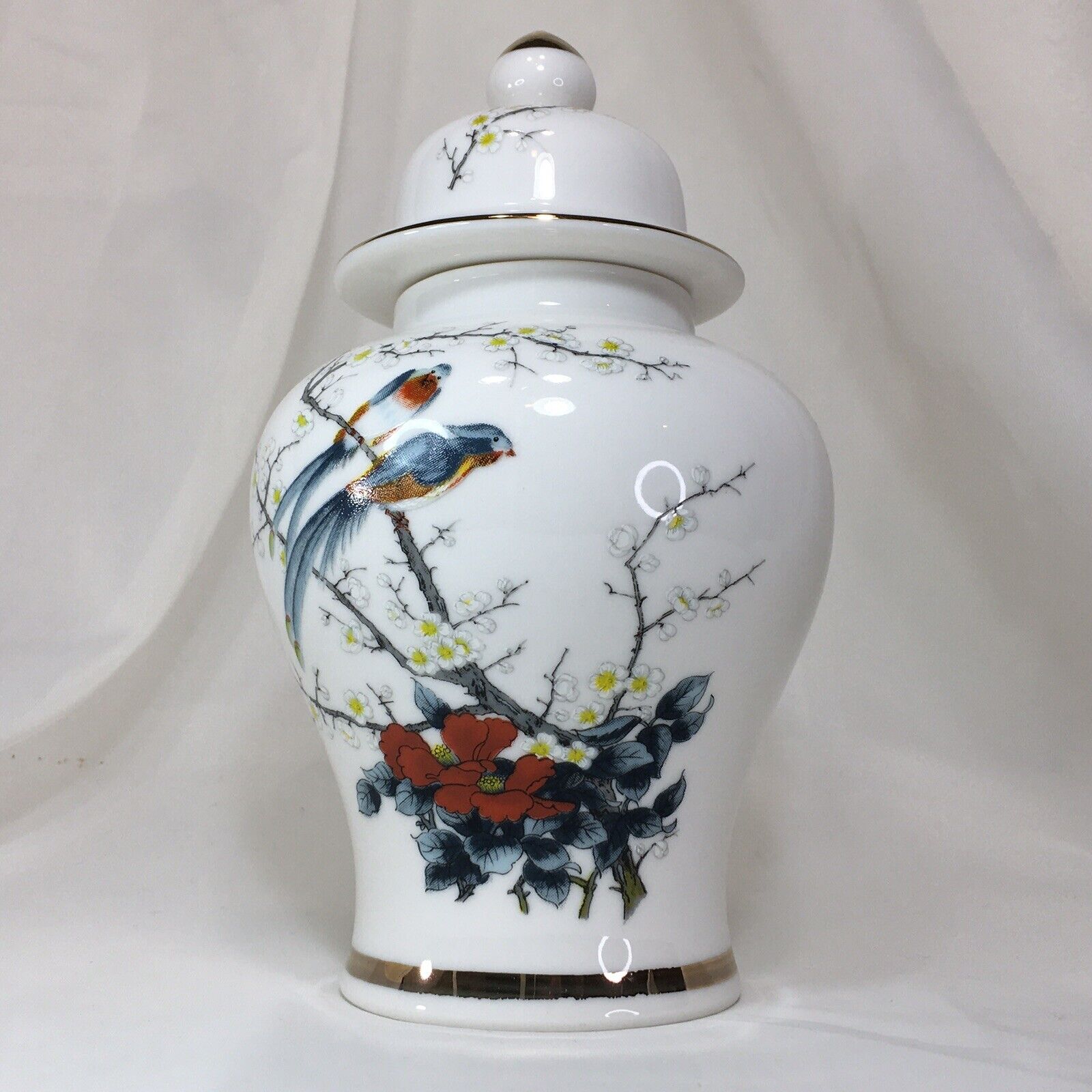Ginger Jar, Japan, Vintage Bone China, Gold Trim, Dogwood Flowers & Birds❤️