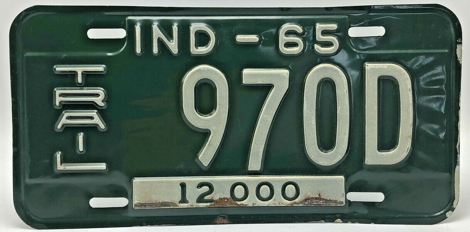 Vintage 1965 Indiana State License Plate Trailer 12000 970D