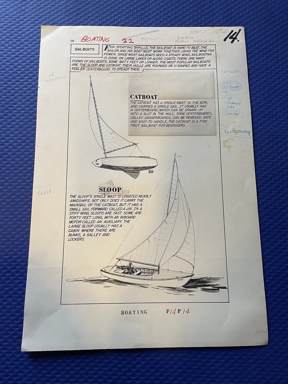 WORLD AROUND US #22 original comic art 1960 SPLASH CATBOAT SLOOP SAILBOATS