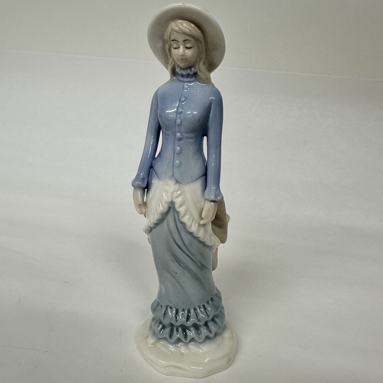 Greenbrier Porcelain Victorian Lady Figurine 7” Powder Blue and White Dress