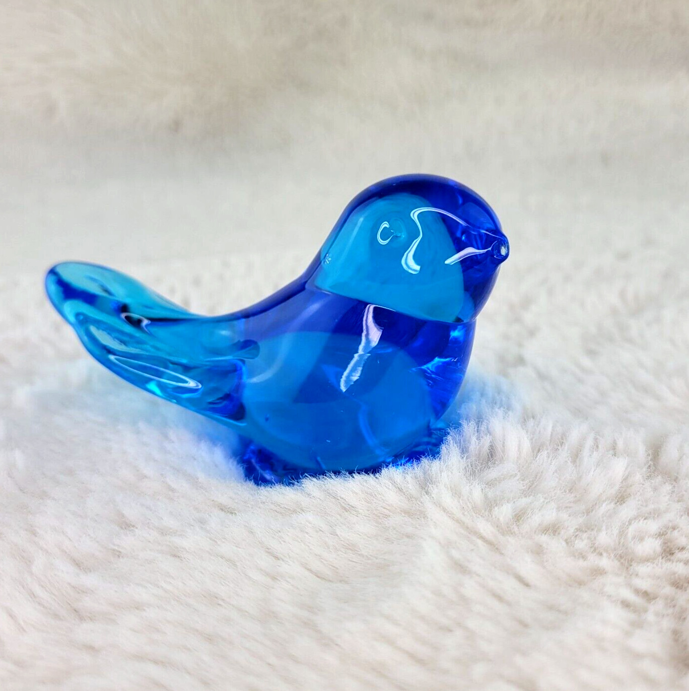Bluebird of Happiness Glass VTG Figurine Blue Bird signed 1990 Cobalt