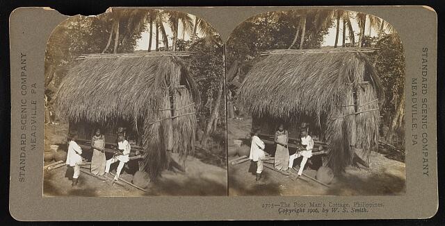 Photo:Philippines 1906 Poor Man\'s Cottage Hut Family Stereograph