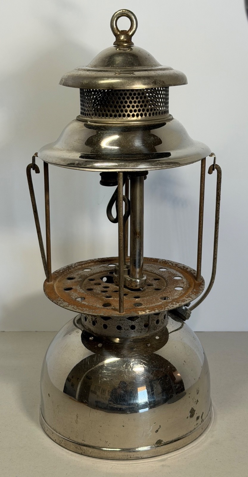 Vintage Akron Lamp Company Gas Lantern Nickel Plated *No Globe*
