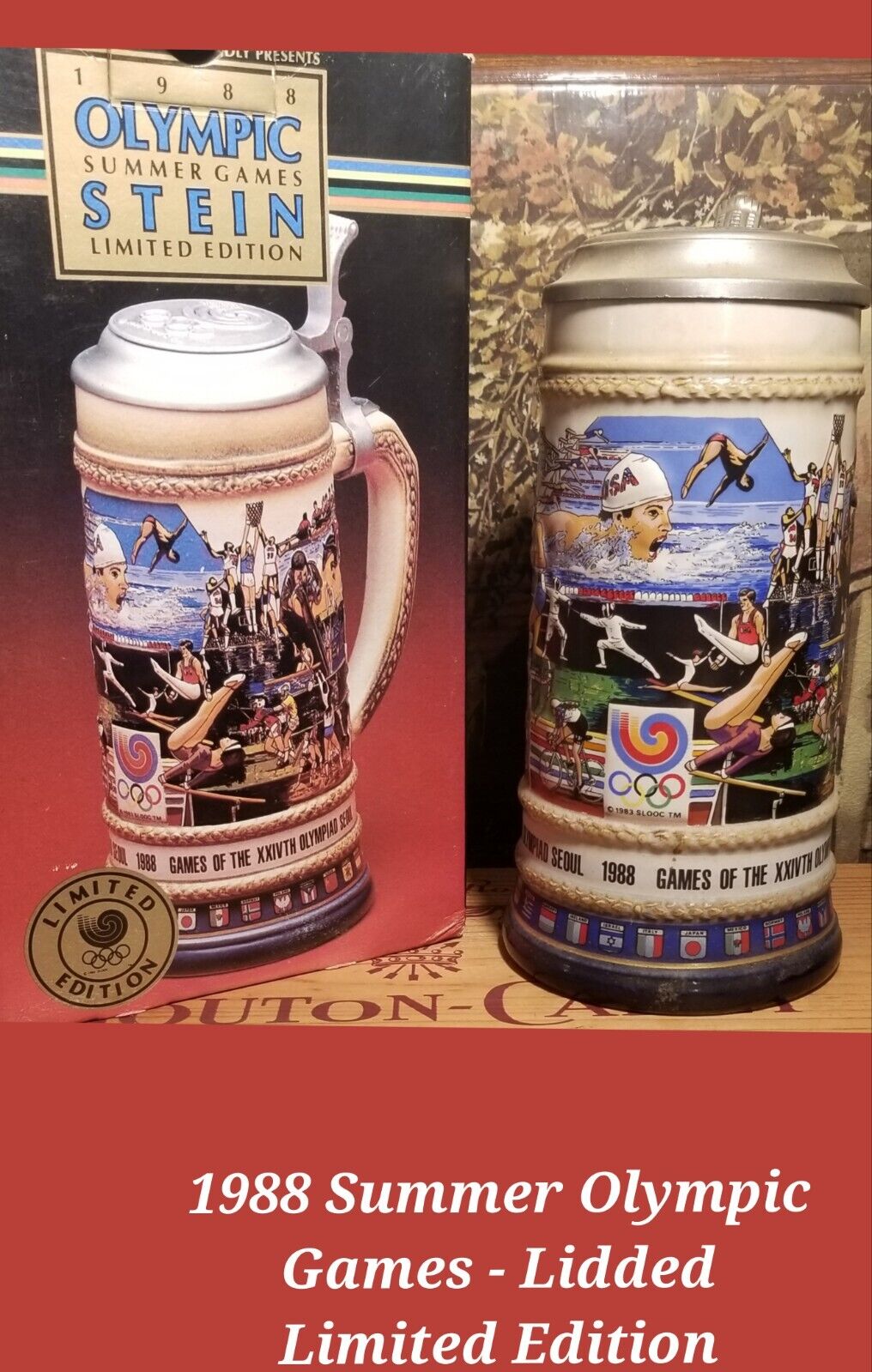 Anheuser Busch 1988 Summer Olympic Games Seoul Lidded Stein LE