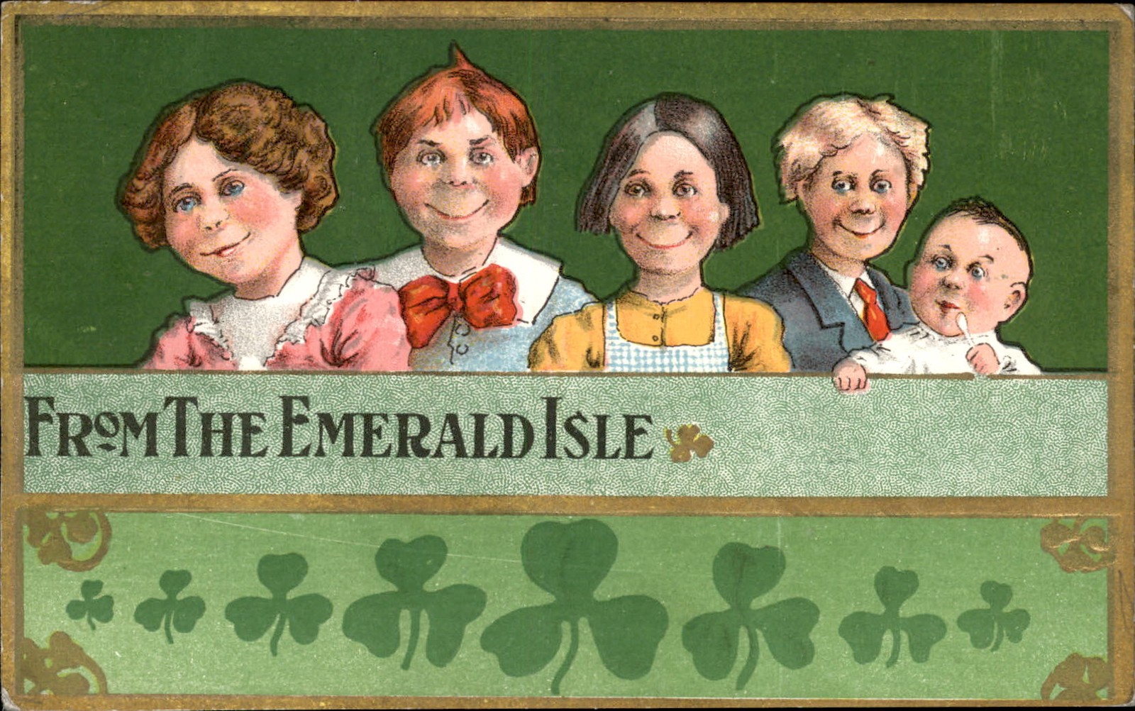 St. Patrick\'s Day Children with Shamrocks Ireland c1900s-10s Vintage Postcard