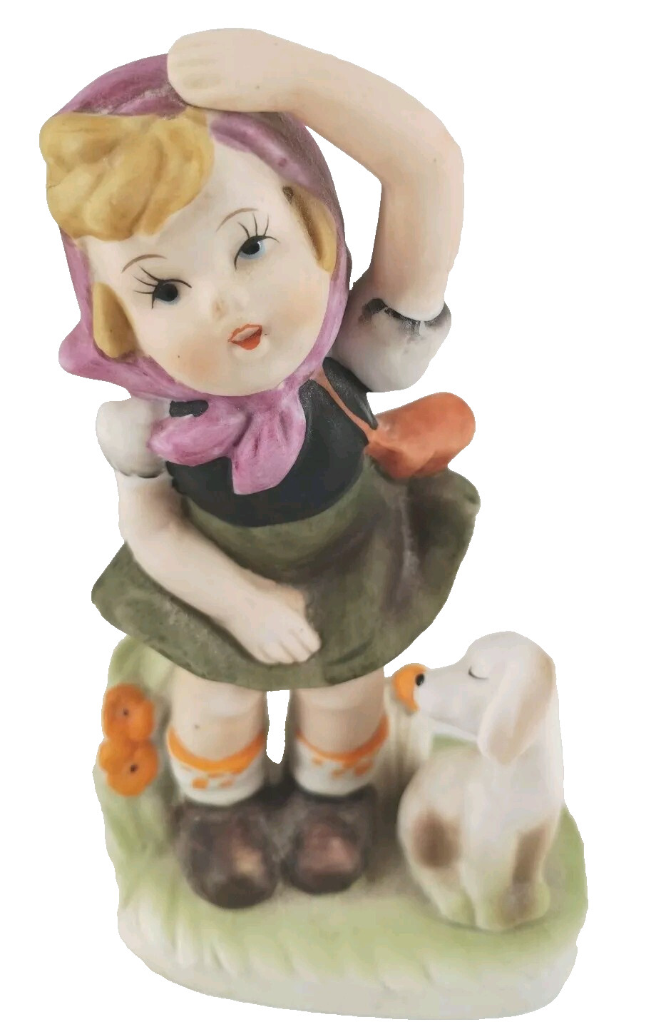 Vintage Little Dutch Girl & Her Dog Hand Painted Porcelain Figurine 6\