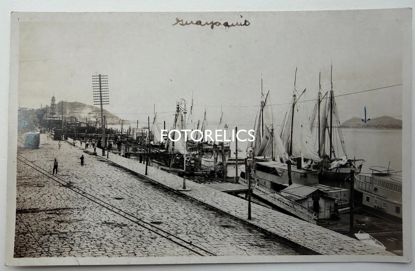 Early Guayaquil Ecuador Harbor Scene, Sailing Ships Original RPPC - Early 1900's