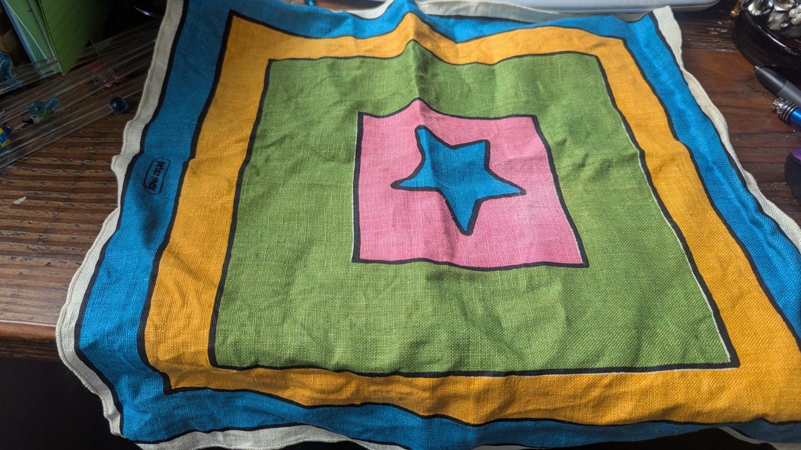 Vintage 60s PETER MAX Psychedelic Linen Textile Groovy Artwork
