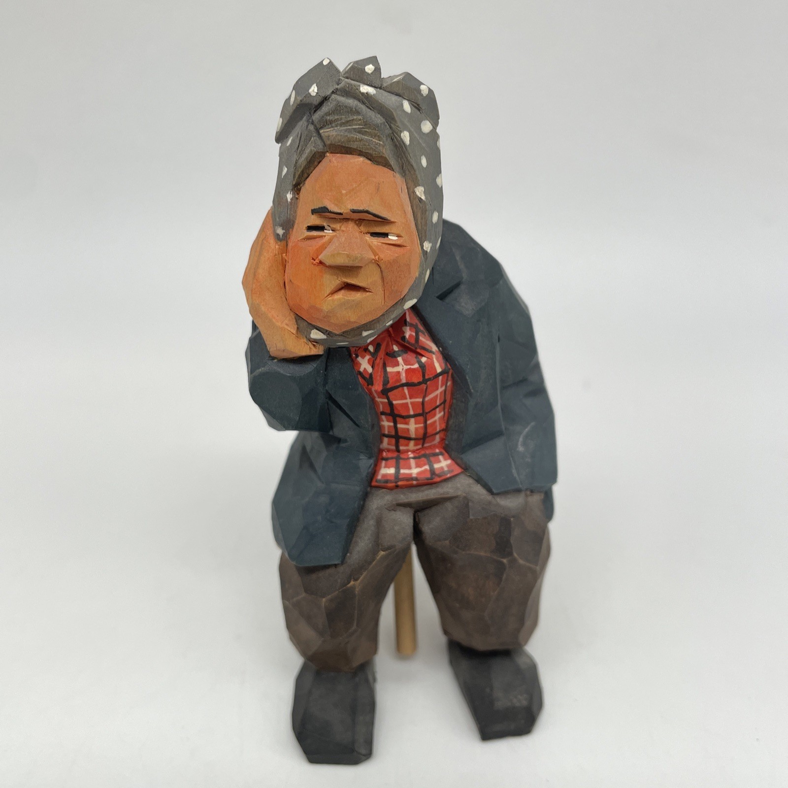 Swedish Hand Carved Gunnarsson Dentist Sore Tooth Sitting Folk Wood Art Rare vtg