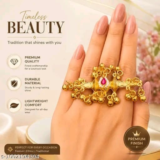 Adjustable Traditional Kashmiri GoldPlated Ghungroo Finger Ring for Women & Girl