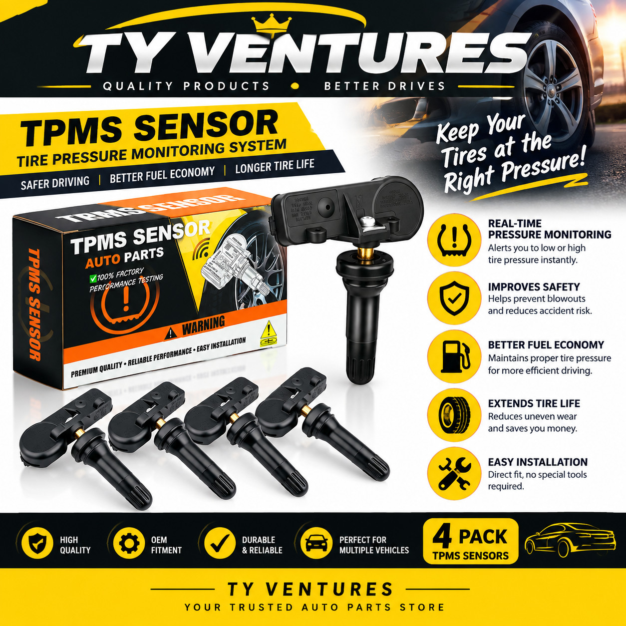13598771 Upgraded 315MHz TPMS Sensor Fit for:-Chevy Silverado 1500 2007-2016, Eq 13598771 Upgraded 315MHz TPMS Sensor Fit for:-Chevy Silverado 1500 2007-2016, Eq